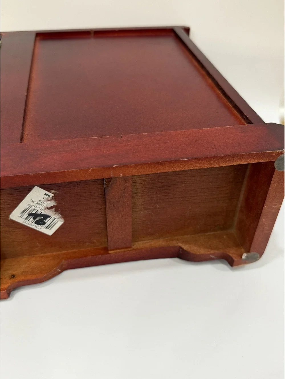 Vintage Red Wood Jewelry cabinet with galss door and mirror, velvet  drawers